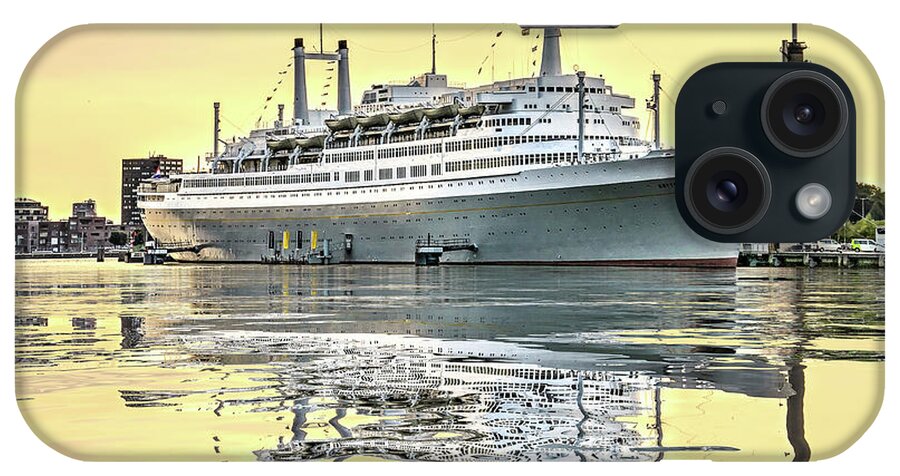 Architecture iPhone Case featuring the digital art Water Reflection Cruise Ship Rotterdam by Frans Blok