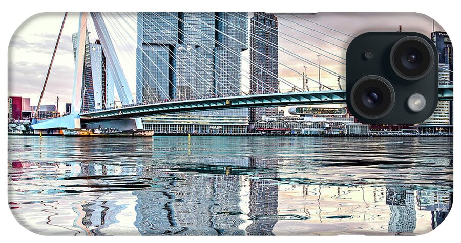 Architecture iPhone Case featuring the digital art Water Reflection Erasmus Bridge by Frans Blok