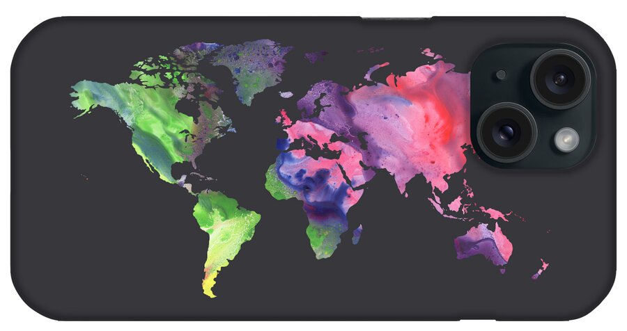 Green iPhone Case featuring the painting Watercolor Silhouette World Map Colorful PNG X by Irina Sztukowski