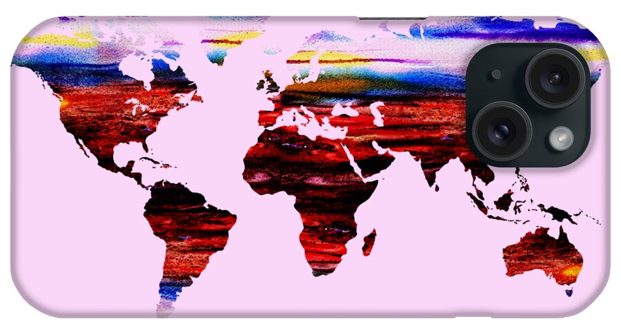 World iPhone Case featuring the painting Watercolor Silhouette World Map Colorful PNG XXVII by Irina Sztukowski