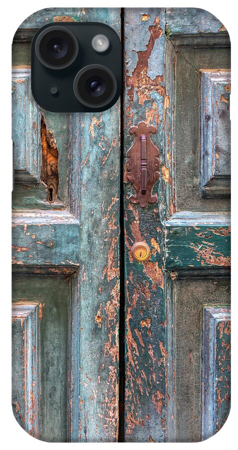 Cortona iPhone Case featuring the photograph Weathered Rustic Green Door of Cortona by David Letts