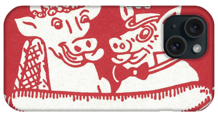 Accessories iPhone Case featuring the drawing Wedding Pigs by CSA Images