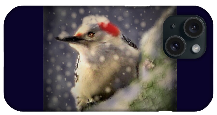 Redbellied Woodpecker iPhone Case featuring the mixed media Welcome Winter by Angela Davies