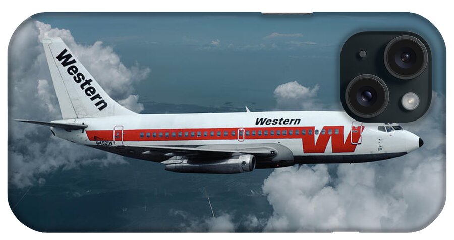 Western Airlines iPhone Case featuring the mixed media Western Airlines Boeing 737-247 by Erik Simonsen