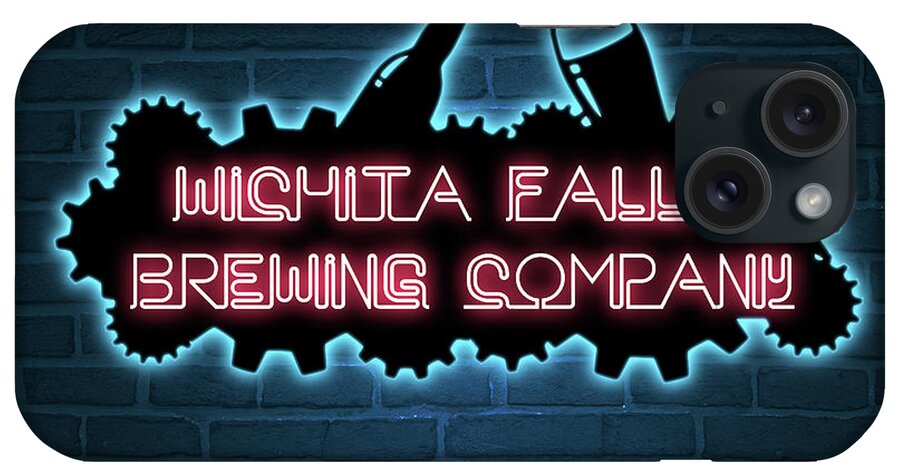 Wichita Falls Brewing Company iPhone Case featuring the mixed media WFBC blue neon by SORROW Gallery