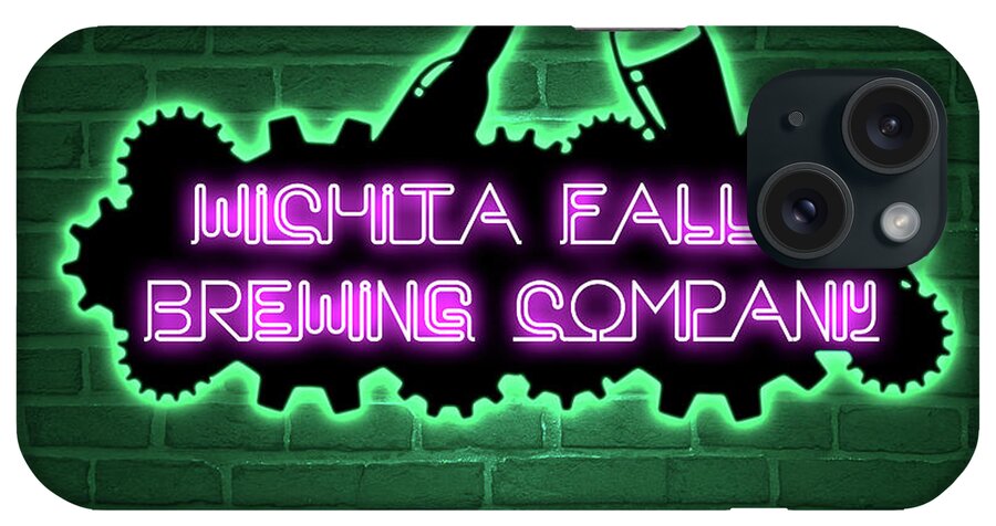 Wichita Falls Brewing Company iPhone Case featuring the digital art WFBC green neon by SORROW Gallery