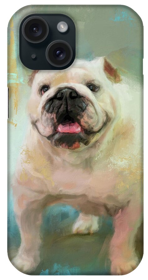Colorful iPhone Case featuring the painting White English Bulldog by Jai Johnson