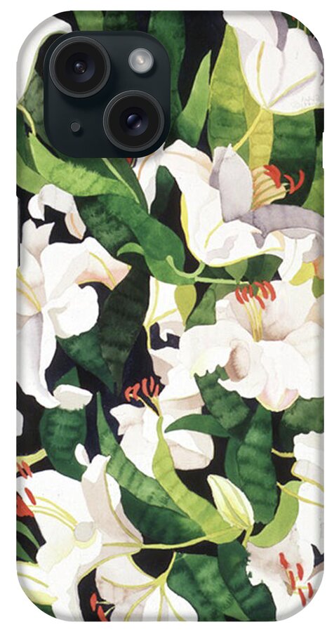 White Lilies iPhone Case featuring the painting White Lilies by Mary Russel