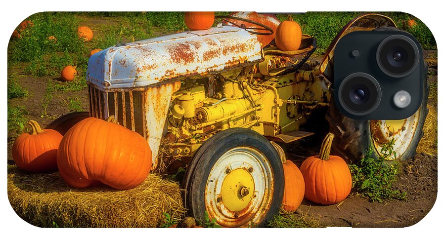 White iPhone Case featuring the photograph White Tractor With Pumpkins by Garry Gay