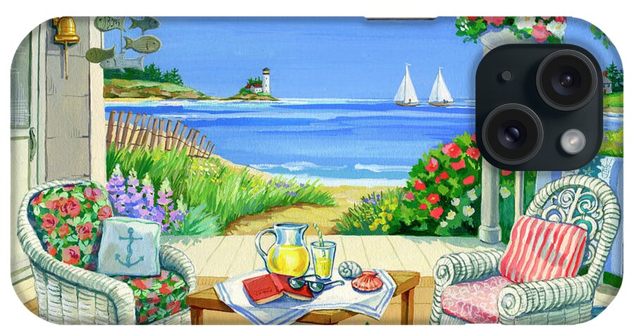 Nautical & Coastal iPhone Case featuring the painting Wicker Porch by Geraldine Aikman