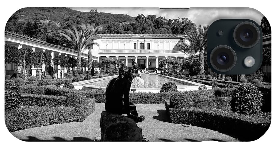 Getty iPhone Case featuring the photograph Wide Angle Getty Villa Black White by Chuck Kuhn