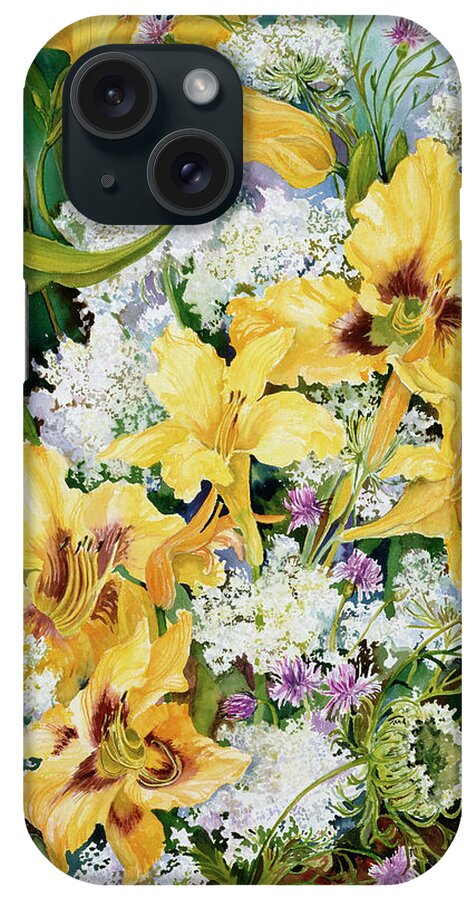Wild Flowers And Day Lilies iPhone Case featuring the painting Wild Flowers And Daylilies by Joanne Porter