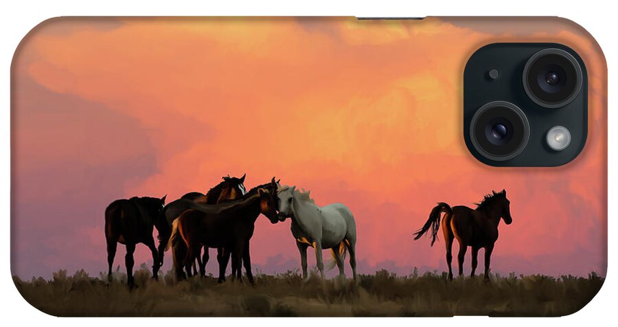 Horses iPhone Case featuring the mixed media Wild Horse Sunset in Ute Country by Jonathan Thompson