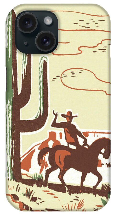 Accessories iPhone Case featuring the drawing Wild West Scene by CSA Images