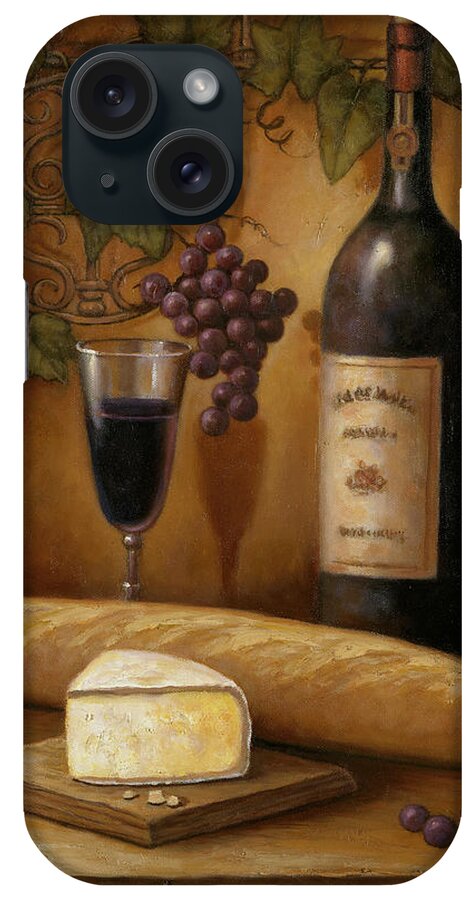 Still Life iPhone Case featuring the painting Wine And Cheese B by John Zaccheo