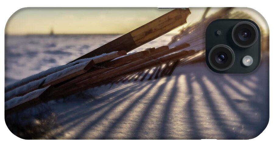 Winter iPhone Case featuring the photograph Winter dunes fence at sunrise by Sven Brogren