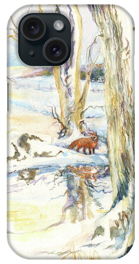 Winter Fox iPhone Case featuring the painting Winter Fox by Nancy Watson