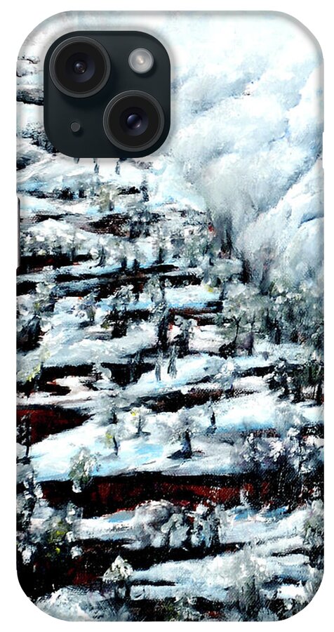 Snow iPhone Case featuring the painting Winter in Mountains by Medea Ioseliani