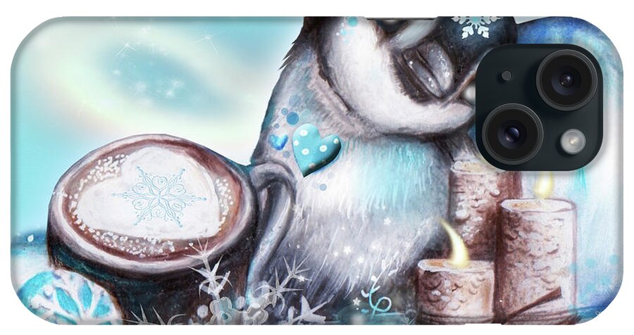 Winter Penguin - With Background iPhone Case featuring the mixed media Winter Penguin - With Background by Sheena Pike Art And Illustration