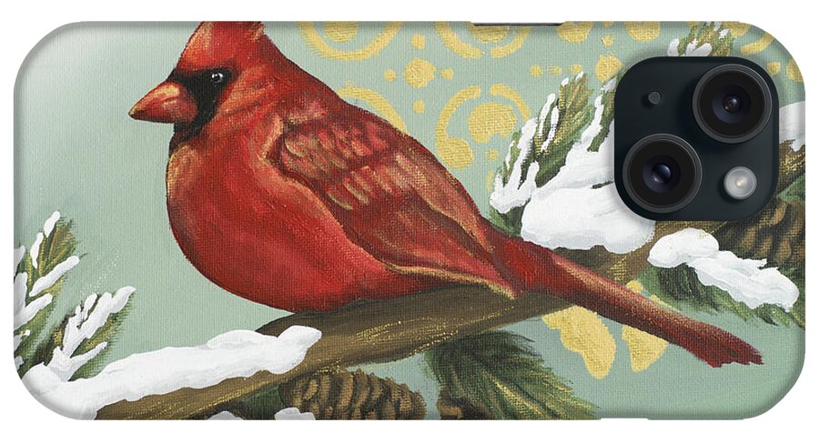 Winter iPhone Case featuring the painting Winter Red Bird II by Tiffany Hakimipour