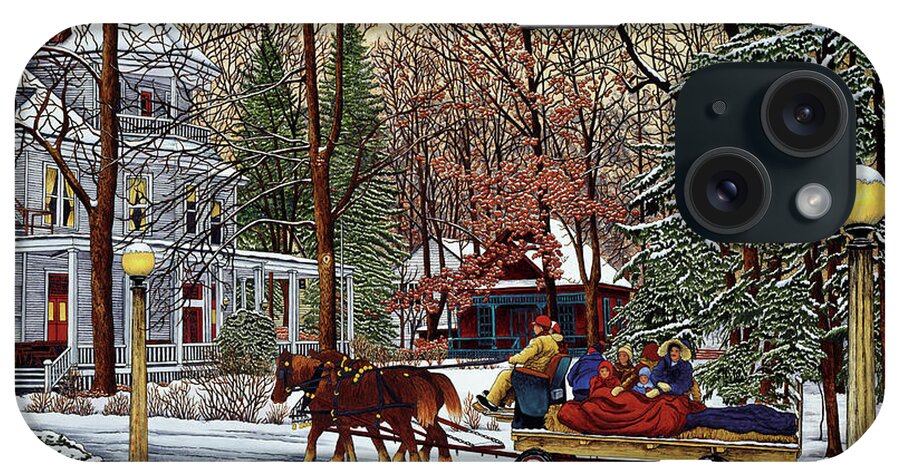 People Riding On Wagon Being Pulled By Horse iPhone Case featuring the mixed media Winter Wonderland 2 ( No Snow In Air ) by Thelma Winter