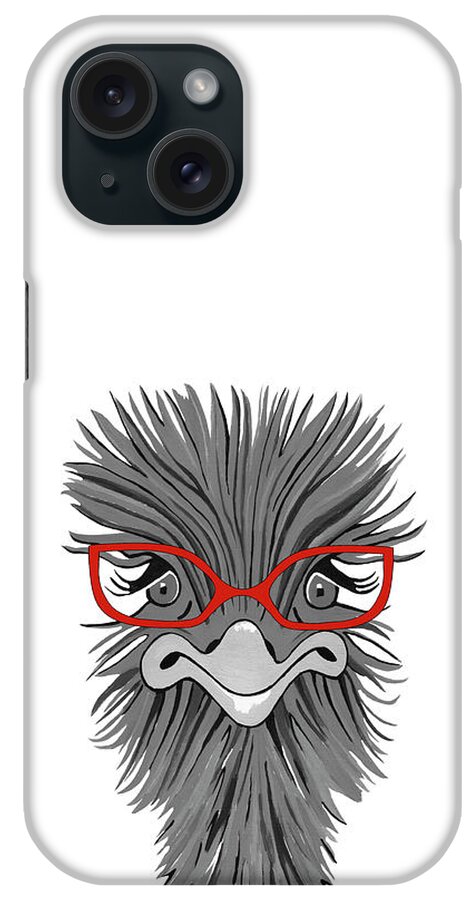 Wise Ostrich iPhone Case featuring the mixed media Wise Ostrich by Sartoris Art