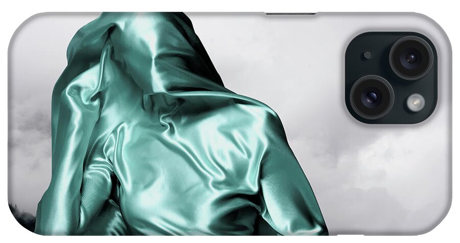 People iPhone Case featuring the photograph Woman Covered In Green Material With Sky by Tara Moore