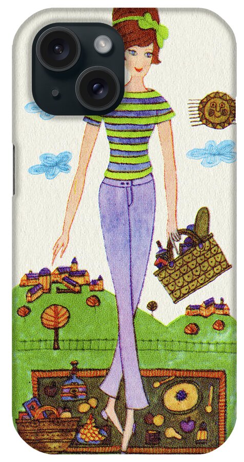 Adult iPhone Case featuring the drawing Woman Having a Picnic by CSA Images
