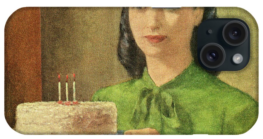 Adult iPhone Case featuring the drawing Woman Holding Birthday Cake by CSA Images