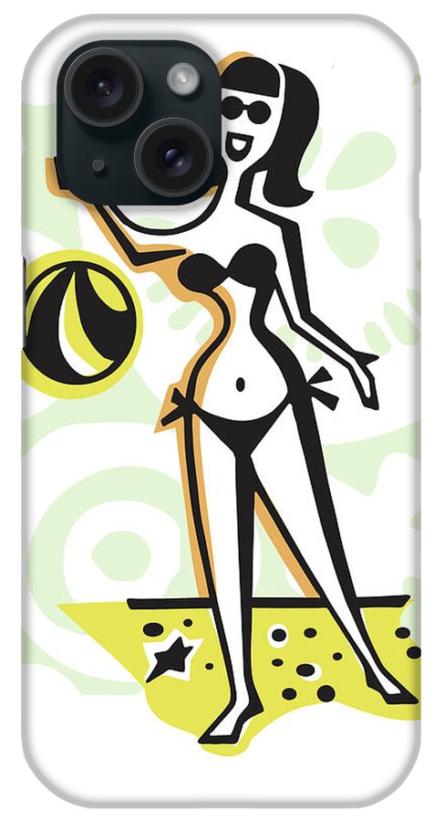 Adult iPhone Case featuring the drawing Woman in Bikini on Beach by CSA Images