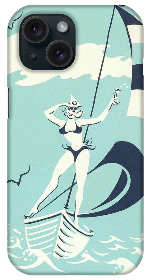 Activity iPhone Case featuring the drawing Woman on Sailboat by CSA Images