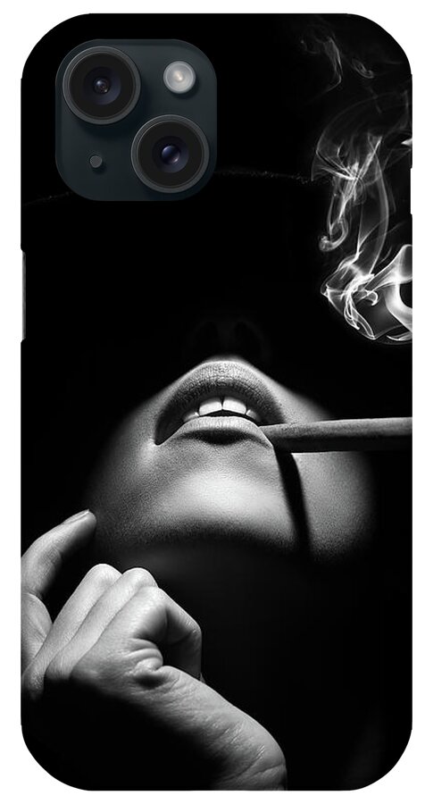 #faatoppicks iPhone Case featuring the photograph Woman smoking a cigar by Johan Swanepoel