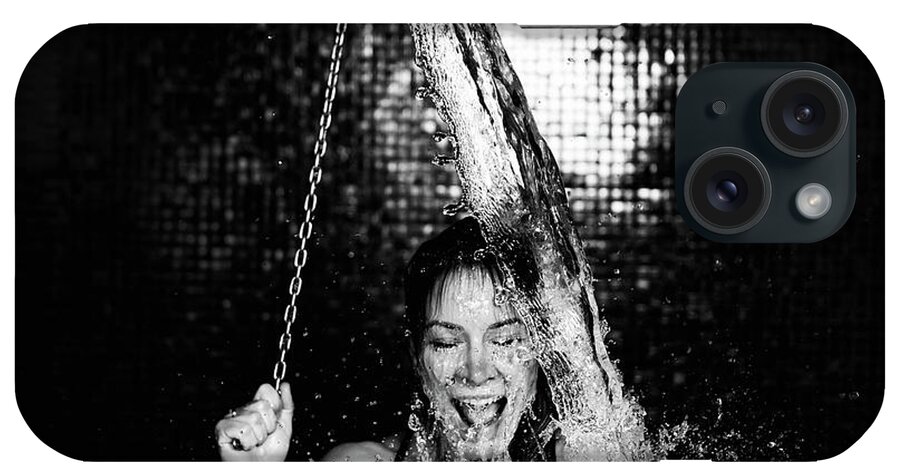 Woman Under Ice Cold Shower Bucket iPhone Case by Microgen Images/science  Photo Library - Science Photo Gallery