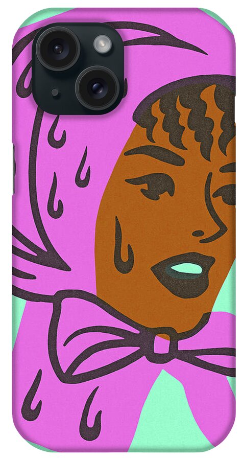 Accessories iPhone Case featuring the drawing Woman Wearing Rain Cap by CSA Images