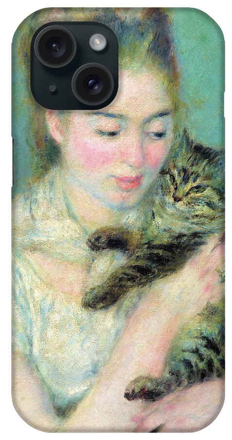 Woman With A Cat iPhone Case featuring the photograph Woman with a Cat - Digital Remastered Edition by Pierre-Auguste Renoir