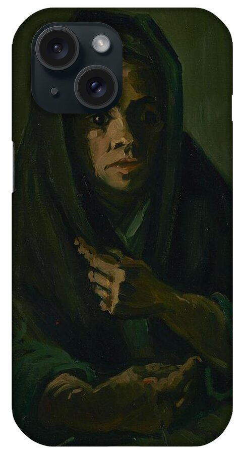 Oil On Canvas iPhone Case featuring the painting Woman with a Mourning Shawl. by Vincent van Gogh -1853-1890-