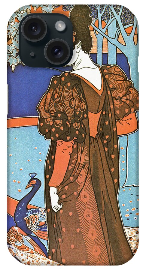 Peacocks iPhone Case featuring the painting Woman with Peacocks by 