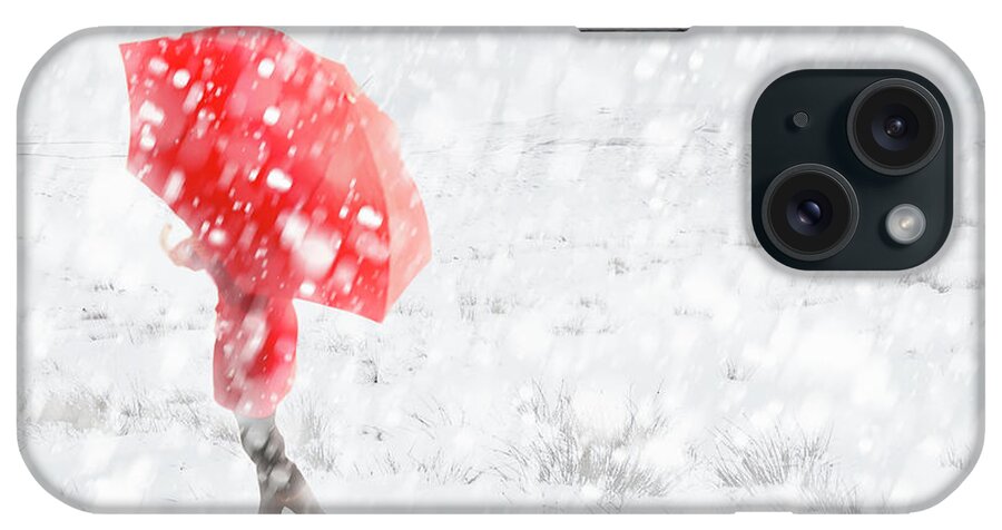People iPhone Case featuring the photograph Woman With Red Umbrella Walking Through by Andrew Bret Wallis