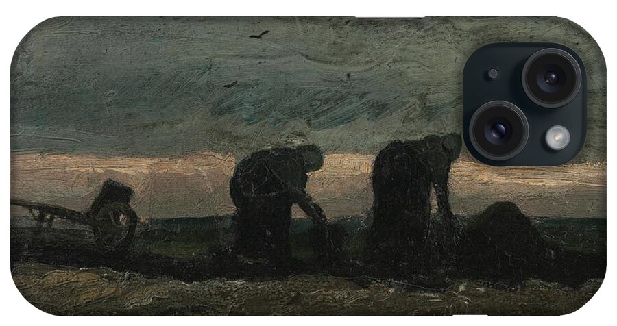 Oil On Canvas iPhone Case featuring the painting Women on the Peat Moor. by Vincent van Gogh -1853-1890-