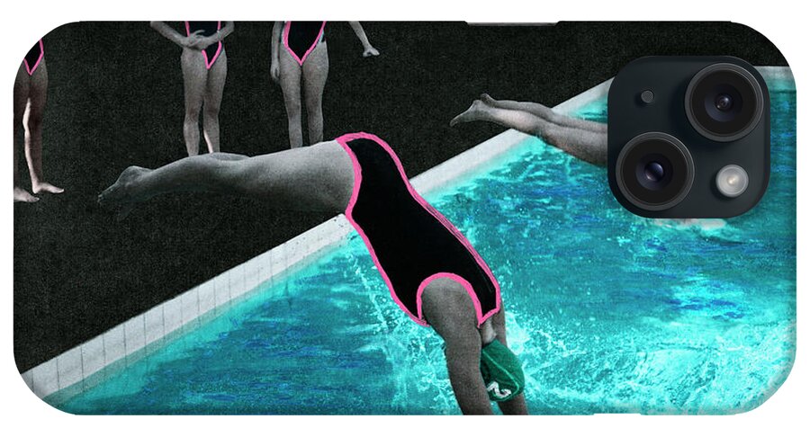 Diving Into Water iPhone Case featuring the photograph Womens Waterpolo Team Diving Into The by Klaus Vedfelt