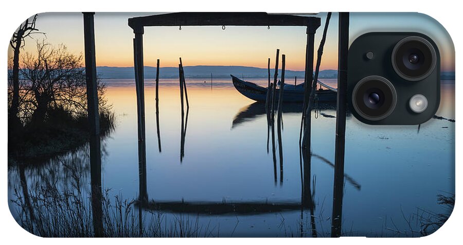 Traditional iPhone Case featuring the photograph Wooden Boat And Porches At Dawn by Cavan Images