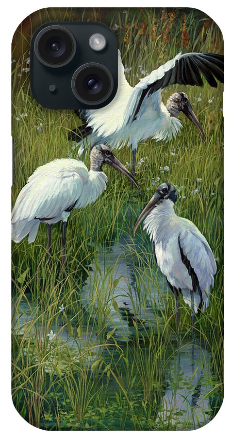 Birds iPhone Case featuring the painting Woodstorks Trio by Laurie Snow Hein