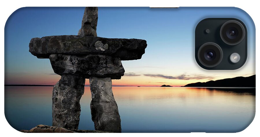 Water's Edge iPhone Case featuring the photograph Xl Inukshuk Twilight by Sharply done