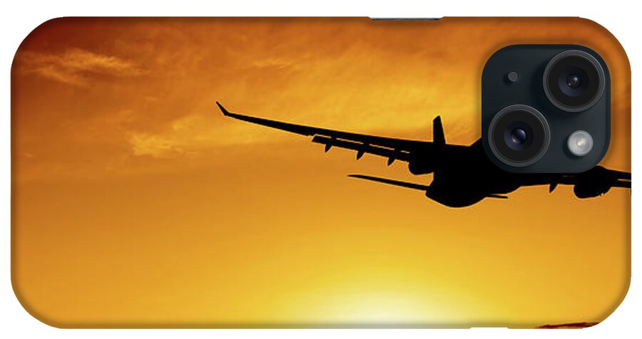 Taking Off iPhone Case featuring the photograph Xl Jet Airplane Taking Off At Sunset by Sharply done