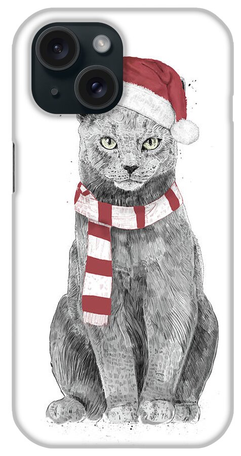 #faaAdWordsBest iPhone Case featuring the mixed media Xmas cat by Balazs Solti
