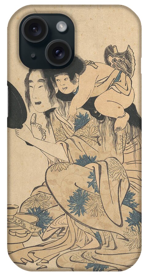 19th Century Art iPhone Case featuring the drawing Yamauba blackening Her teeth and Kintoki by Kitagawa Utamaro