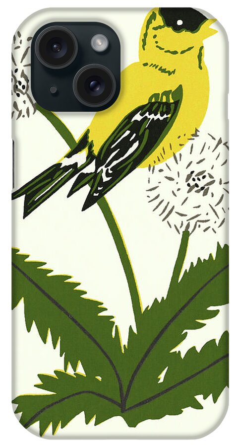 Animal iPhone Case featuring the drawing Yellow Canary Perched on a Dandelion by CSA Images