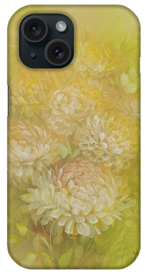 Chrysanthemums iPhone Case featuring the painting Yellow Chrysanthemums by Lynne Pittard