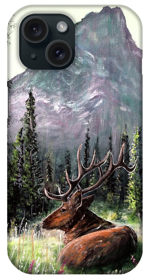 Yellowstone Elk iPhone Case featuring the painting Yellowstone Elk by Greg Farrugia