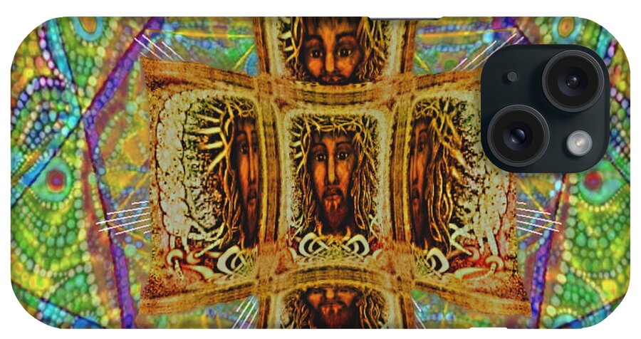 Impressionist New Painting Inspiration Ministry Gospel Truth Righteous Praise Faith Mandala Cross Bible iPhone Case featuring the painting YHUSHUA Messiah by Hidden Mountain